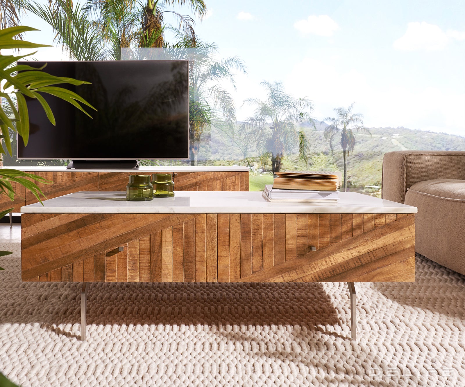 Klubska mizica Bahan 115x60x35cm, Material: Mango, Teak, Marmor