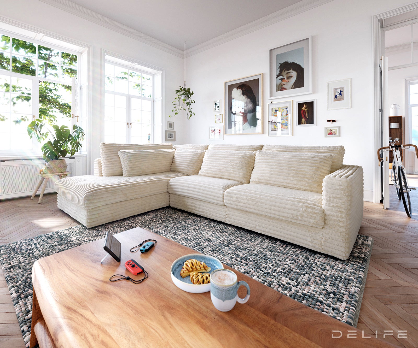 Kotna garnitura Isla 331x226cm, Material: Plišasto rebrasto blago