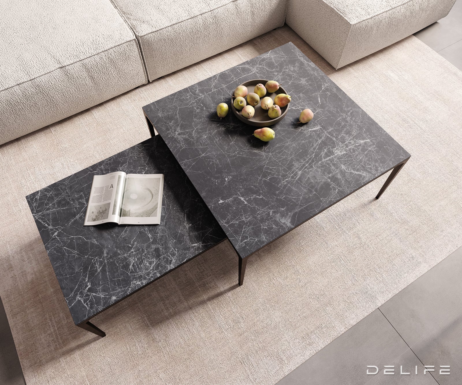 Klubska mizica Levente 110x60cm, Material: keramika Laminam Nero Greco