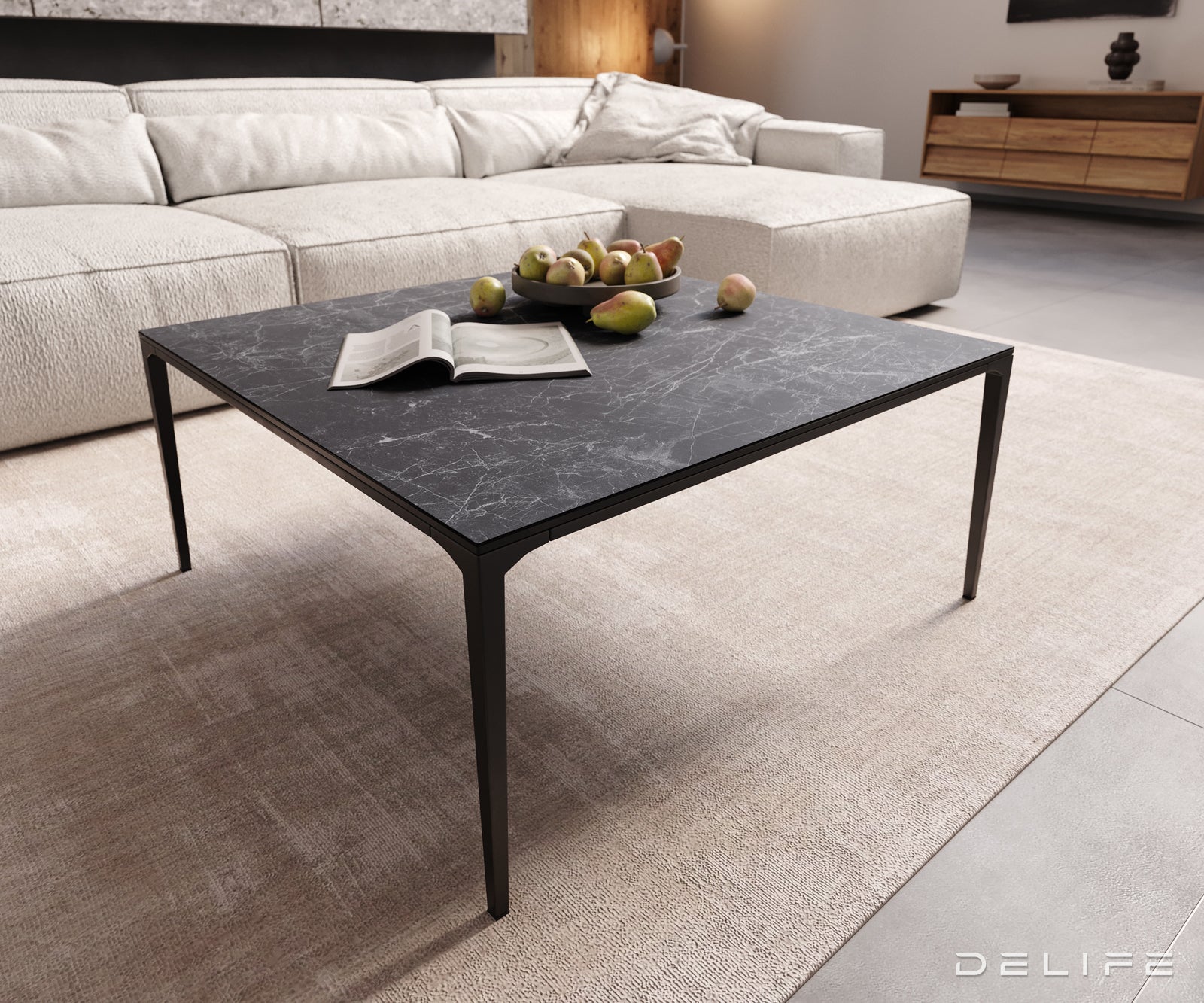 Klubska mizica Levente 85x85cm, Material: keramika Laminam Nero Greco