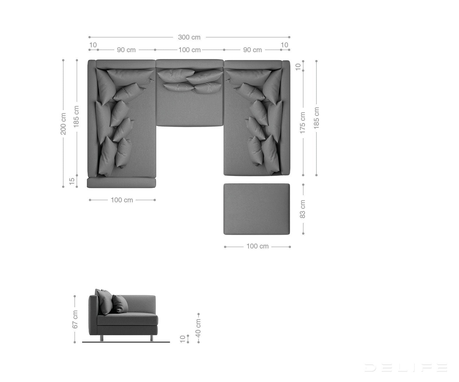 Kotna sedežna garnitura Clovis 300x200cm, Material: Mikrovelur