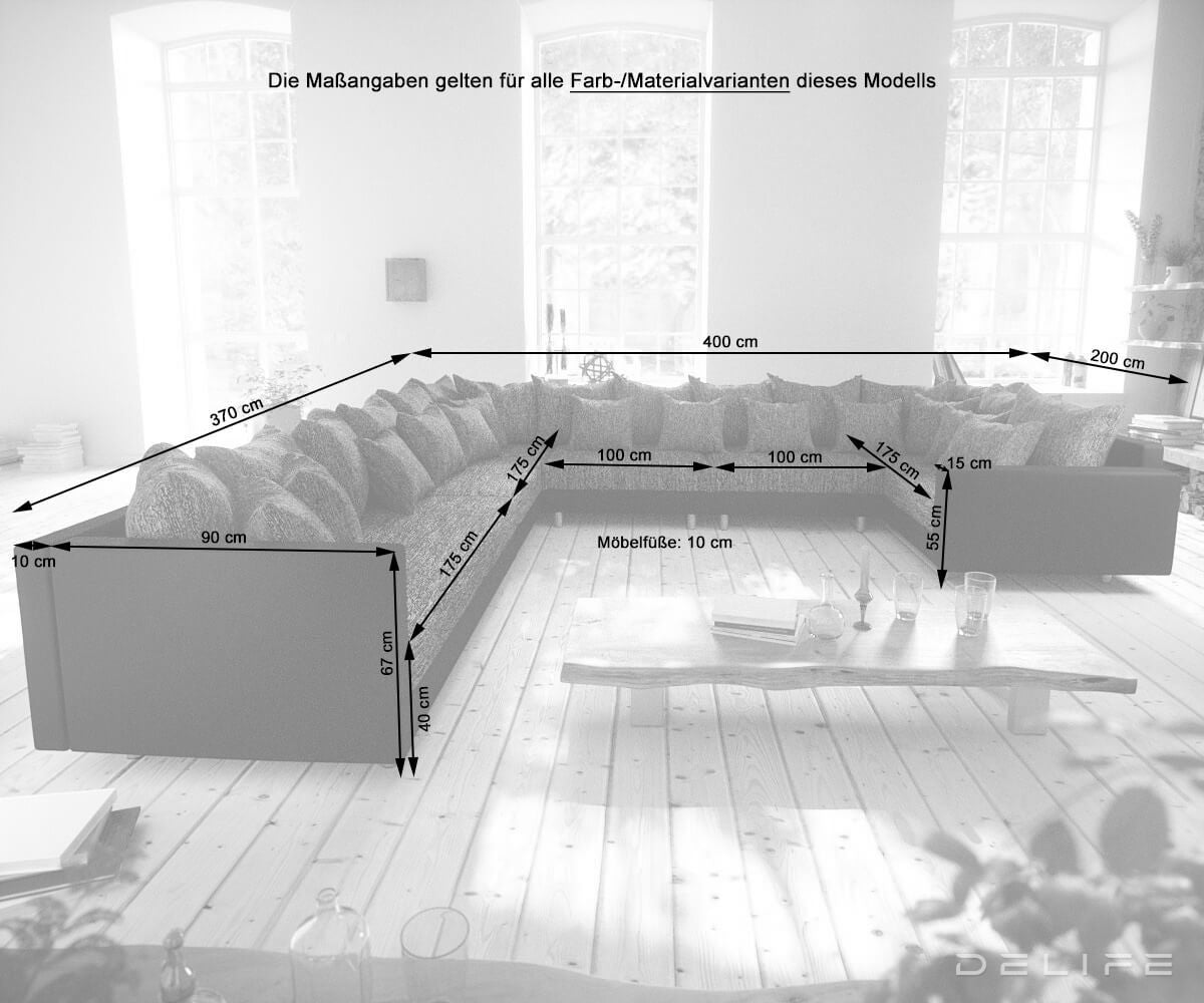 Kotna sedežna garnitura XXL Clovis 400x375cm, Material: Strukturirano blago/Umetno usnje