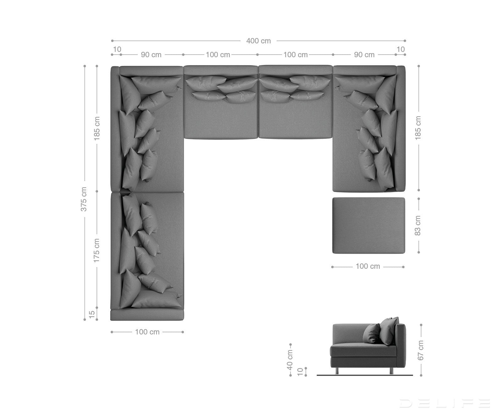 Kotna sedežna garnitura XXL Clovis 400x375cm, Material: Strukturirano blago/Umetno usnje