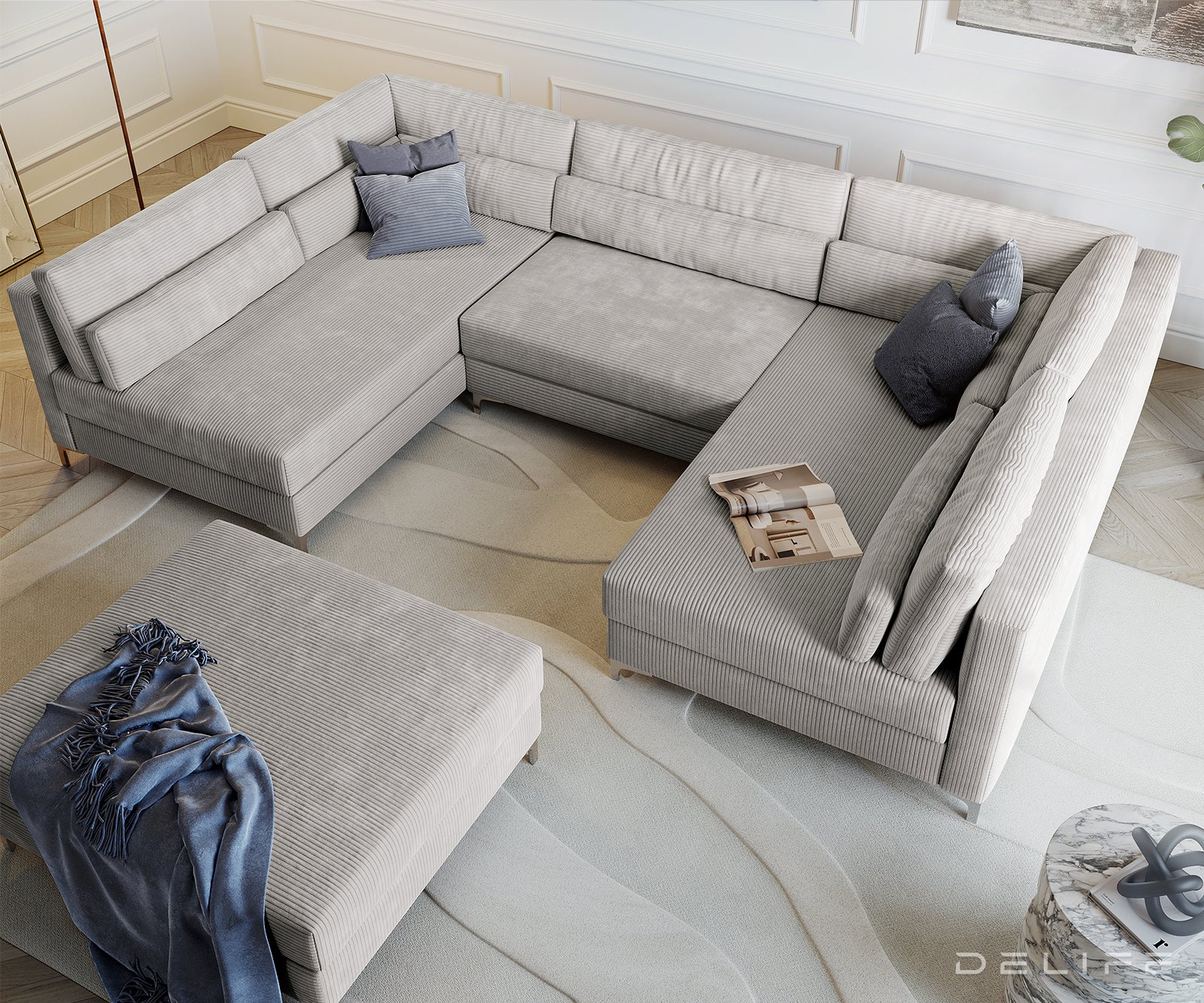 Kotna sedežna garnitura Elio 300x185cm, Material: Rebrasta tkanina