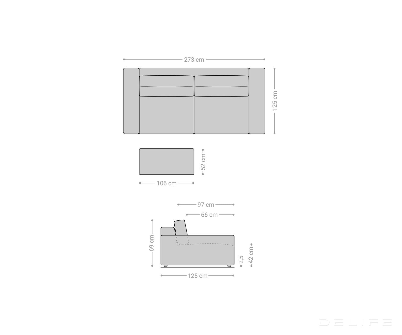 Kavč Lanzo XL 273x125cm, Material: Rebrasta tkanina