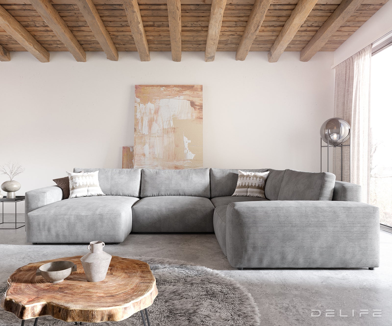 Velika kotna garnitura Lanzo XL 364x258cm, Material: Rebrasta tkanina