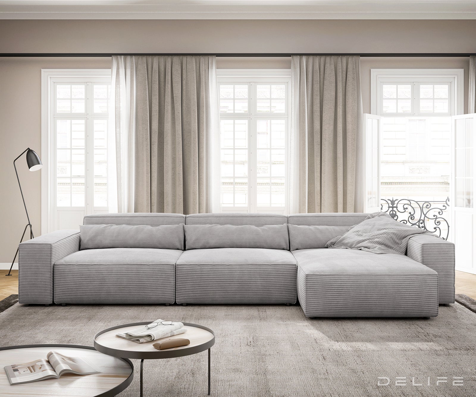 Kotna sedežna garnitura Sirpio XL 266x173cm, Material: Rebrasta tkanina