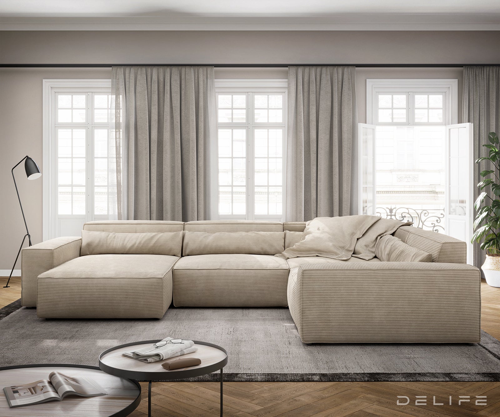 Velika kotna sedežna garnitura Sirpio XL 360x258cm, Material: Rebrasta tkanina