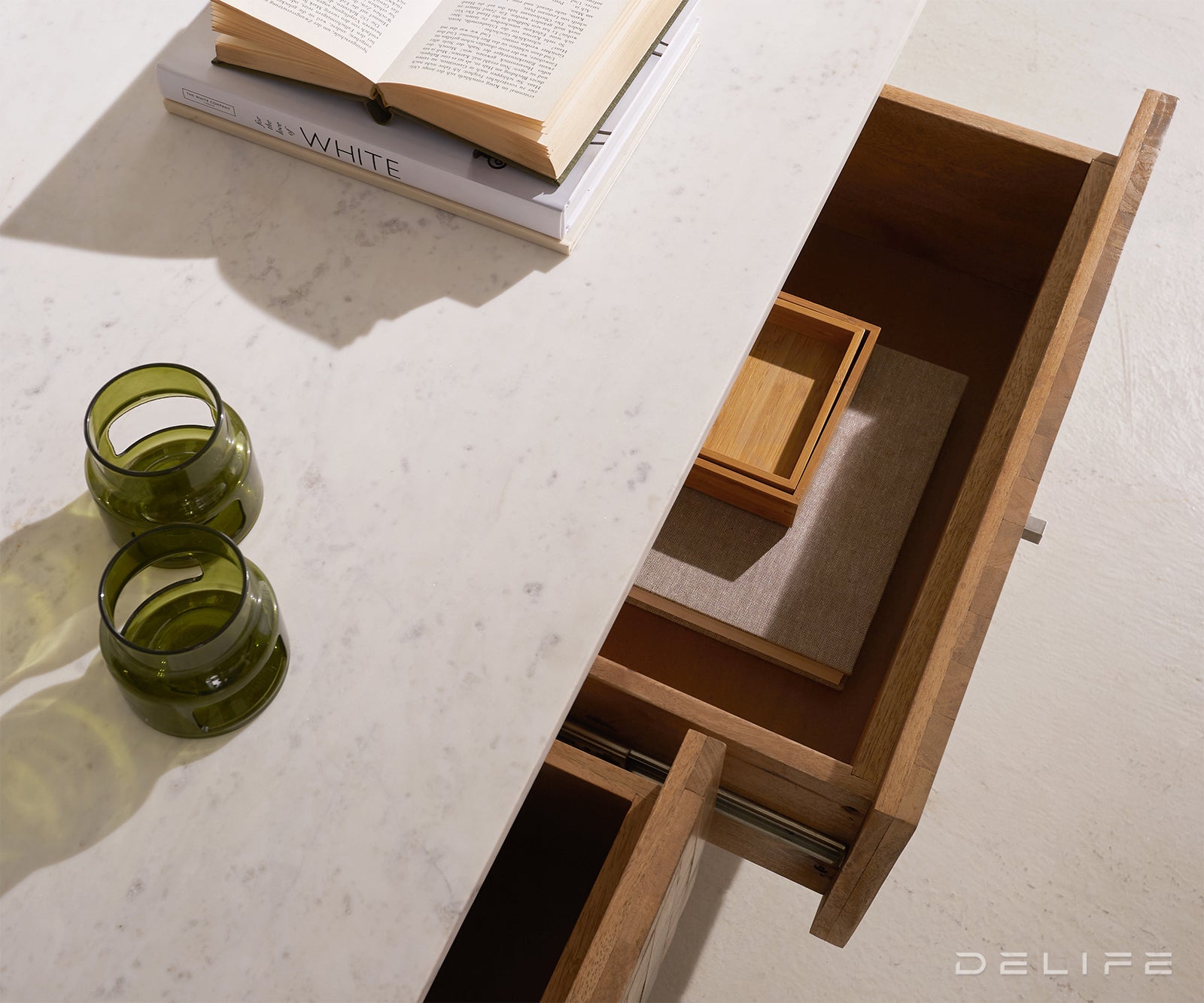 Klubska mizica Bahan 115x60x35cm, Material: Mango, Teak, Marmor