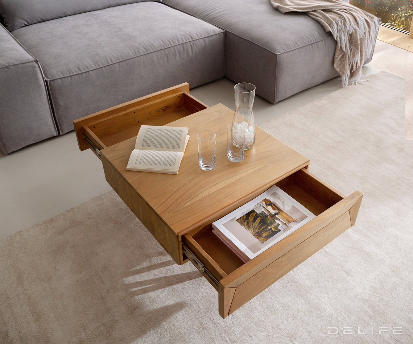 Klubska mizica Kayu 60x60x40cm, Material: akacija