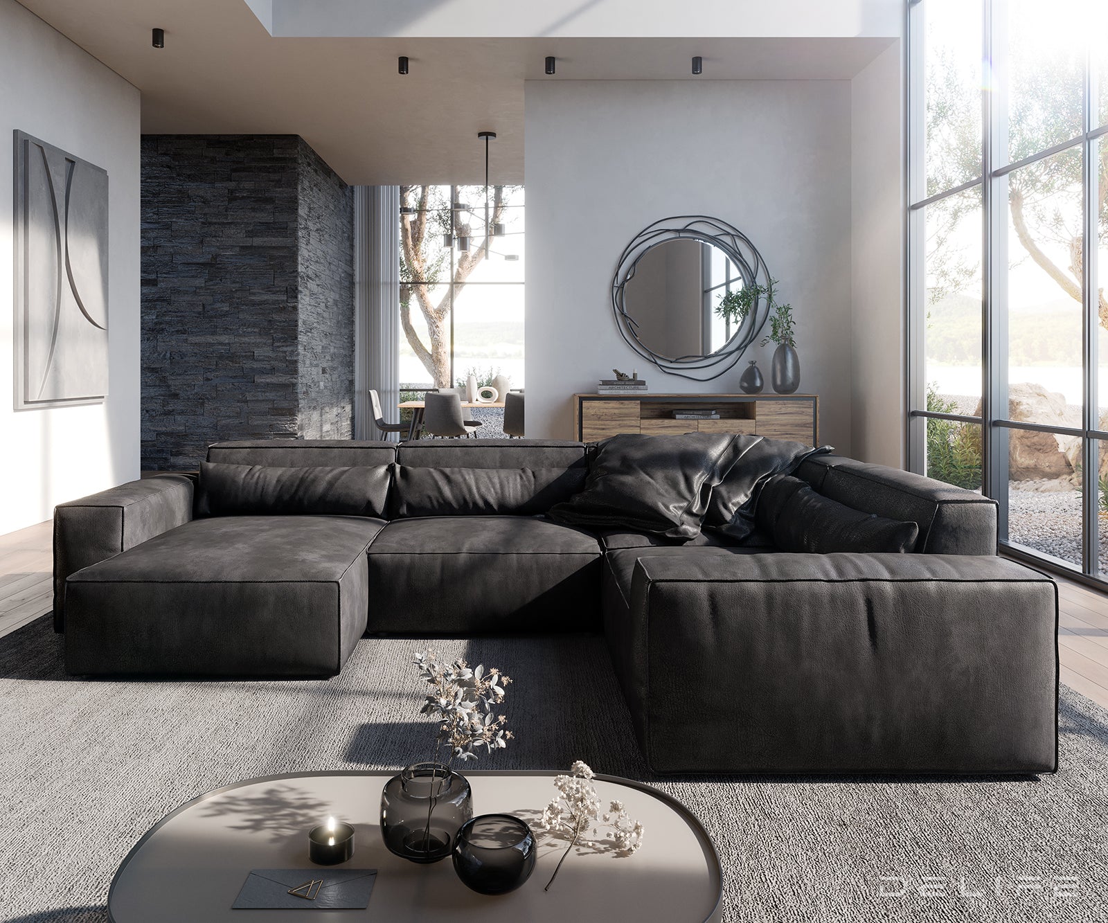 Velika kotna sedežna garnitura Sirpio L 330x230cm, Material: Umetno usnje