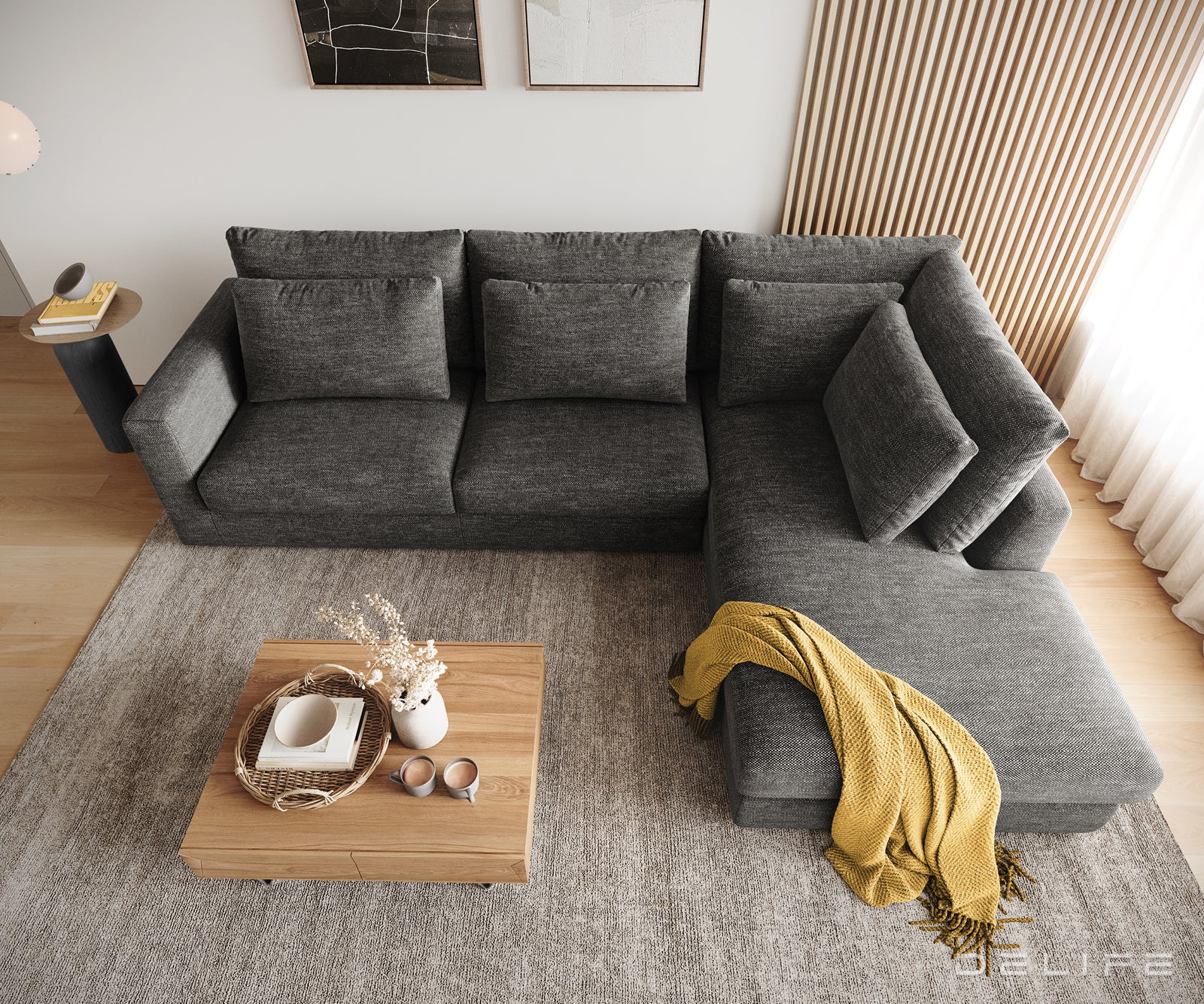 Kotna sedežna garnitura Isla 331x226cm, Material: Šenil