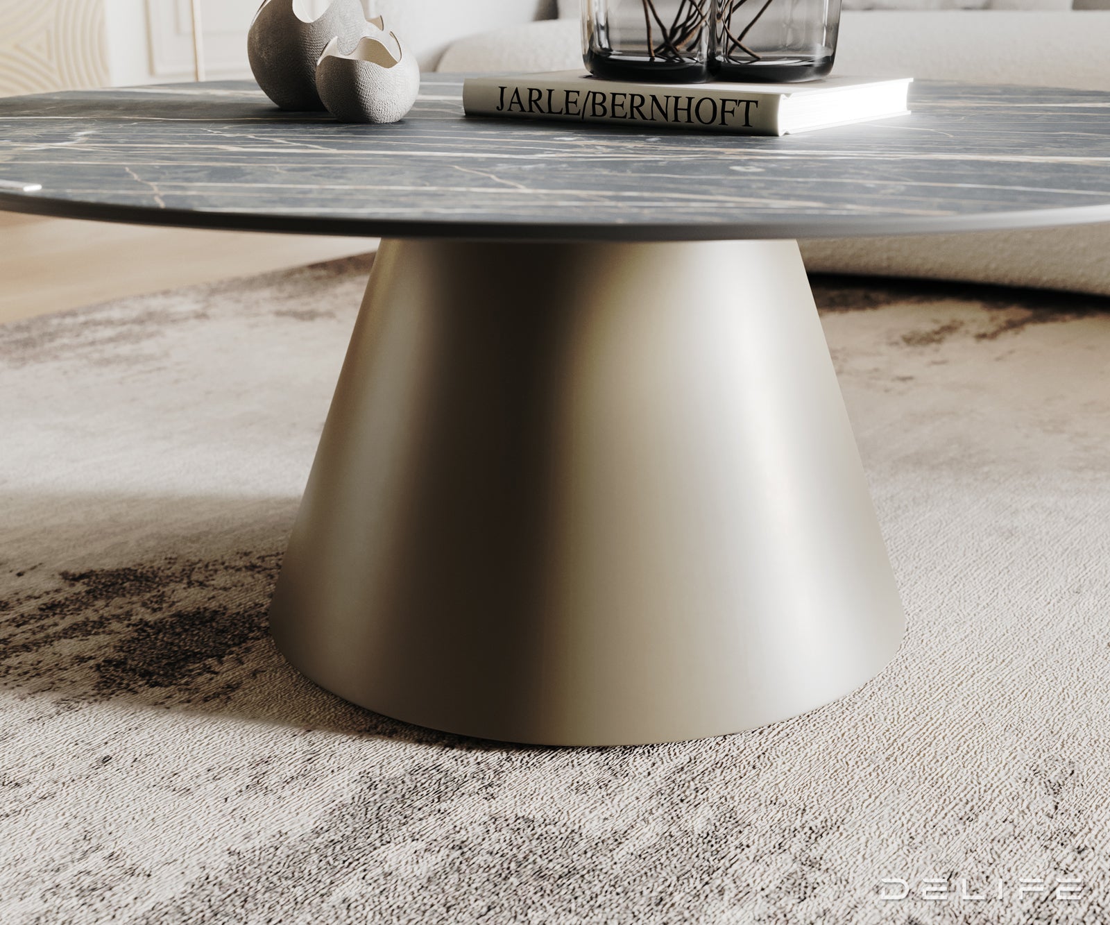 Klubska mizica Borna 100x100cm, Material: Keramika Laminam Noir Desir