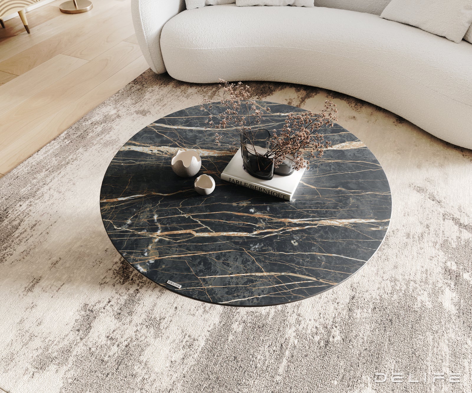 Klubska mizica Borna 100x100cm, Material: Keramika Laminam Noir Desir