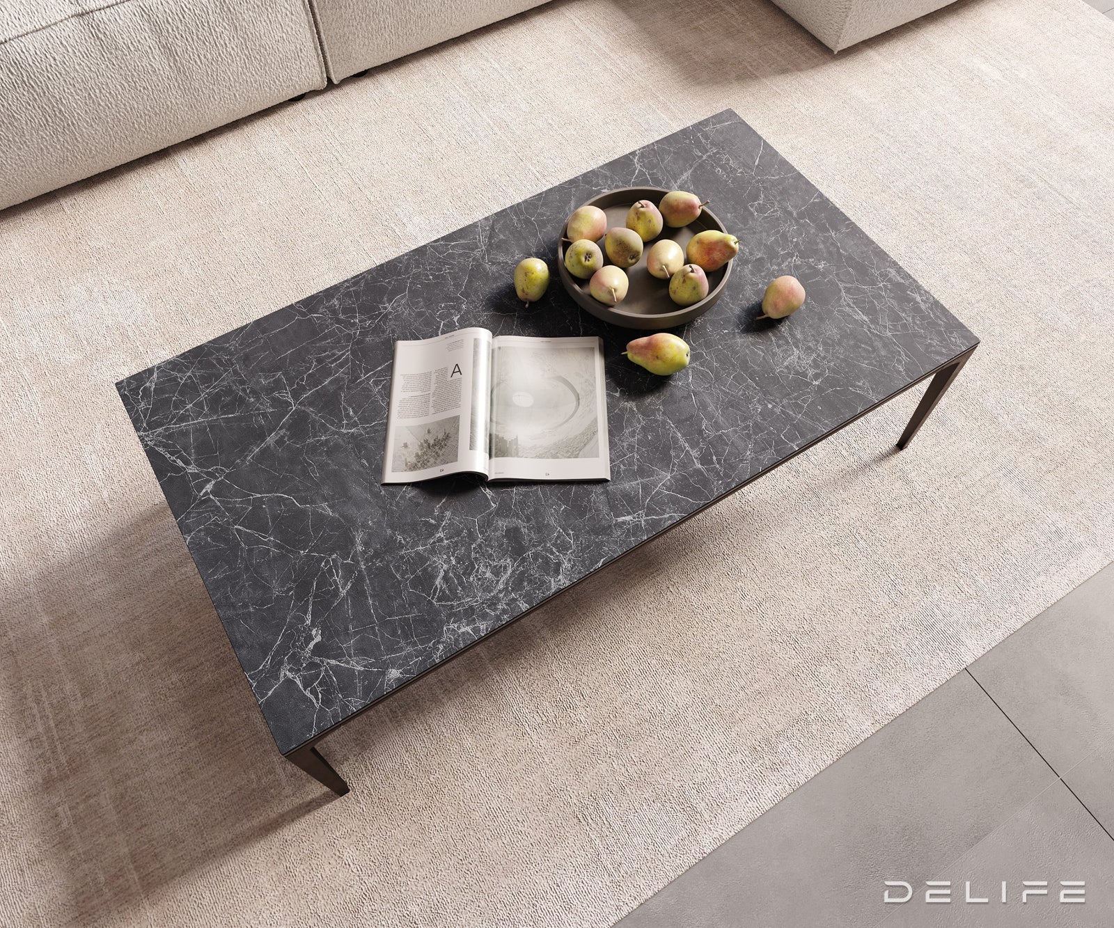 Klubska mizica Levente 110x60cm, Material: keramika Laminam Nero Greco