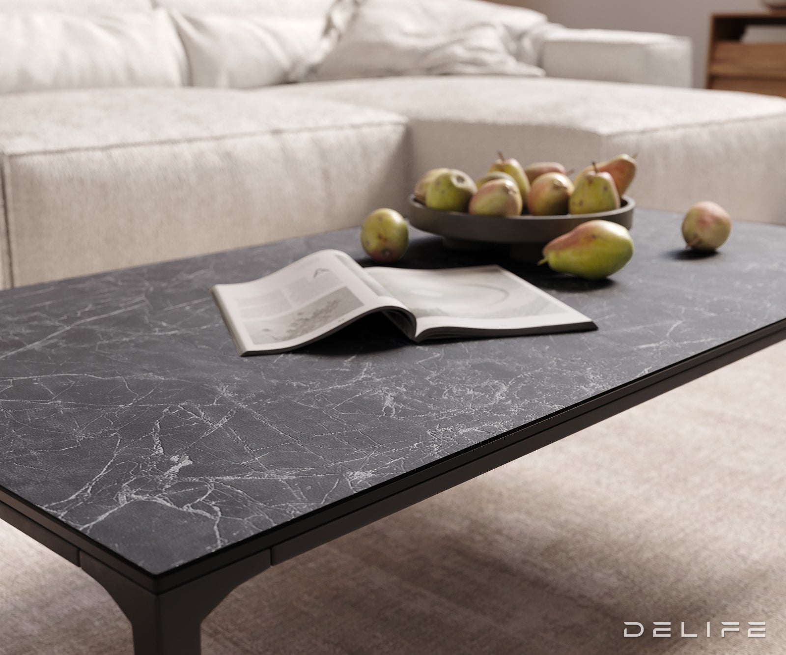 Klubska mizica Levente 110x60cm, Material: keramika Laminam Nero Greco