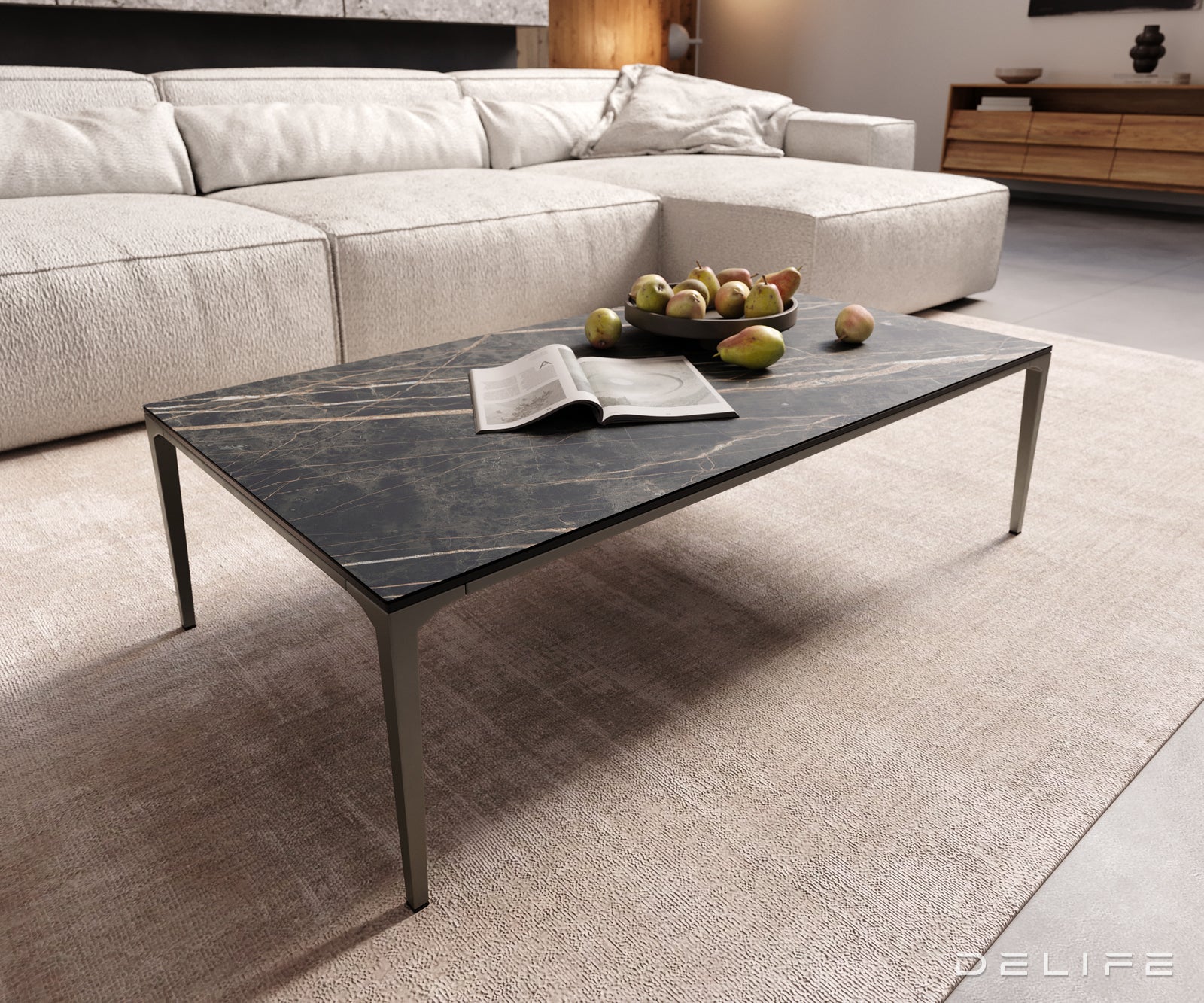Klubska mizica Levente 110x60cm, Material: keramika Laminam Nero Greco