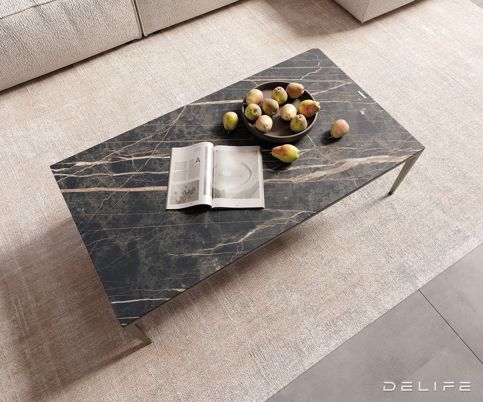 Klubska mizica Levente 110x60cm, Material: keramika Laminam Nero Greco