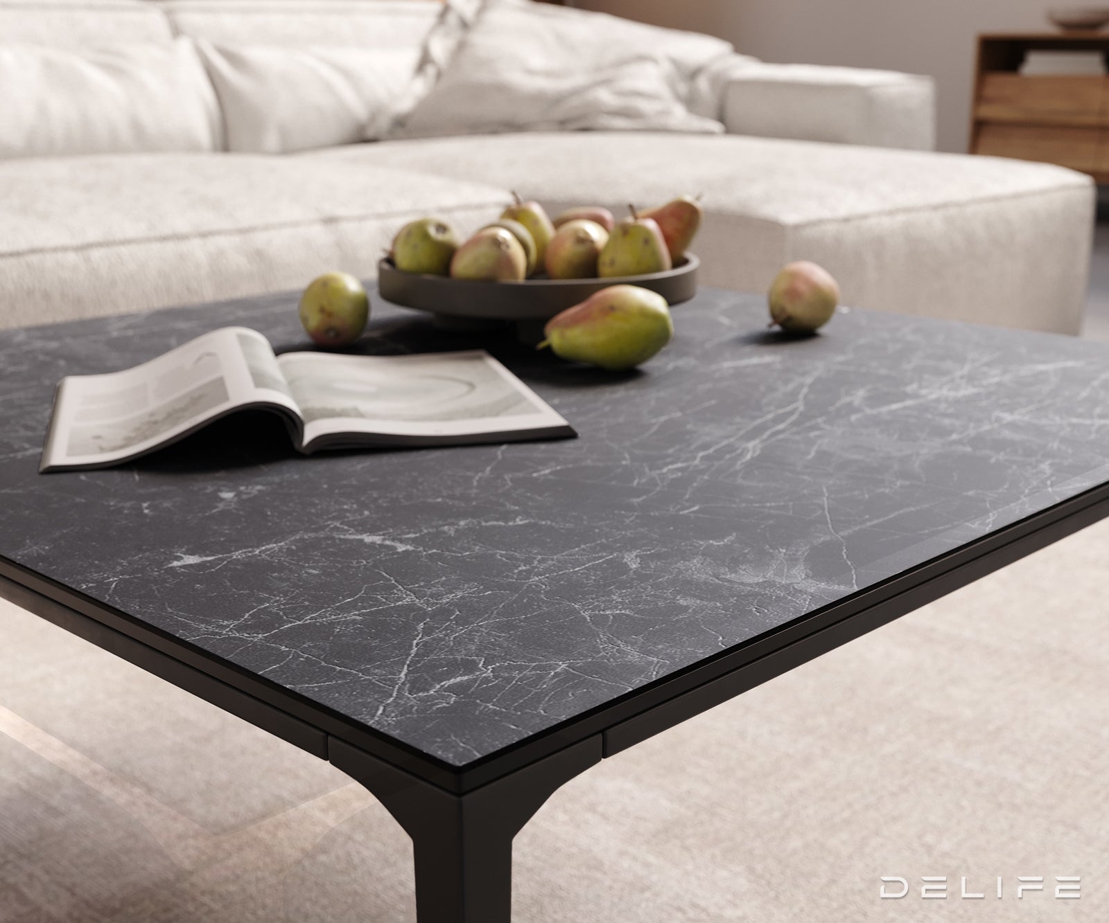 Klubska mizica Levente 85x85cm, Material: keramika Laminam Nero Greco