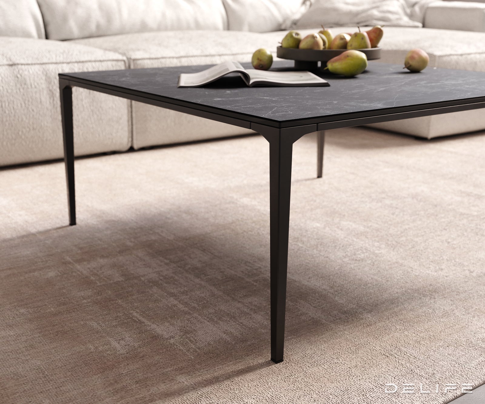 Klubska mizica Levente 85x85cm, Material: keramika Laminam Nero Greco