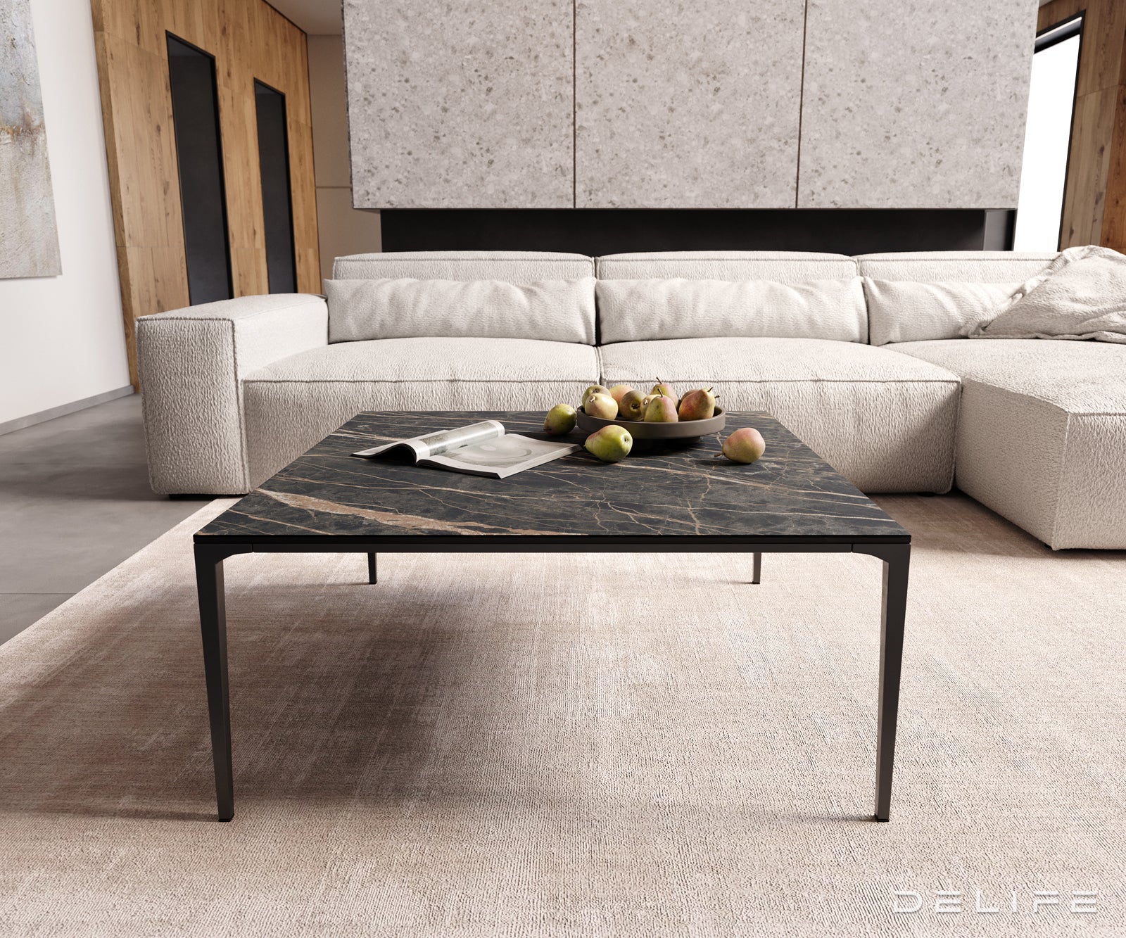 Klubska mizica Levente 85x85cm, Material: keramika Laminam Nero Greco