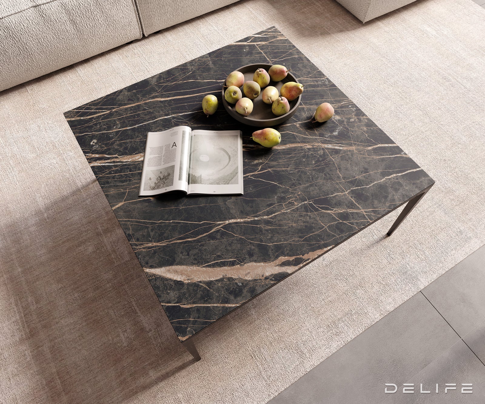Klubska mizica Levente 85x85cm, Material: keramika Laminam Nero Greco