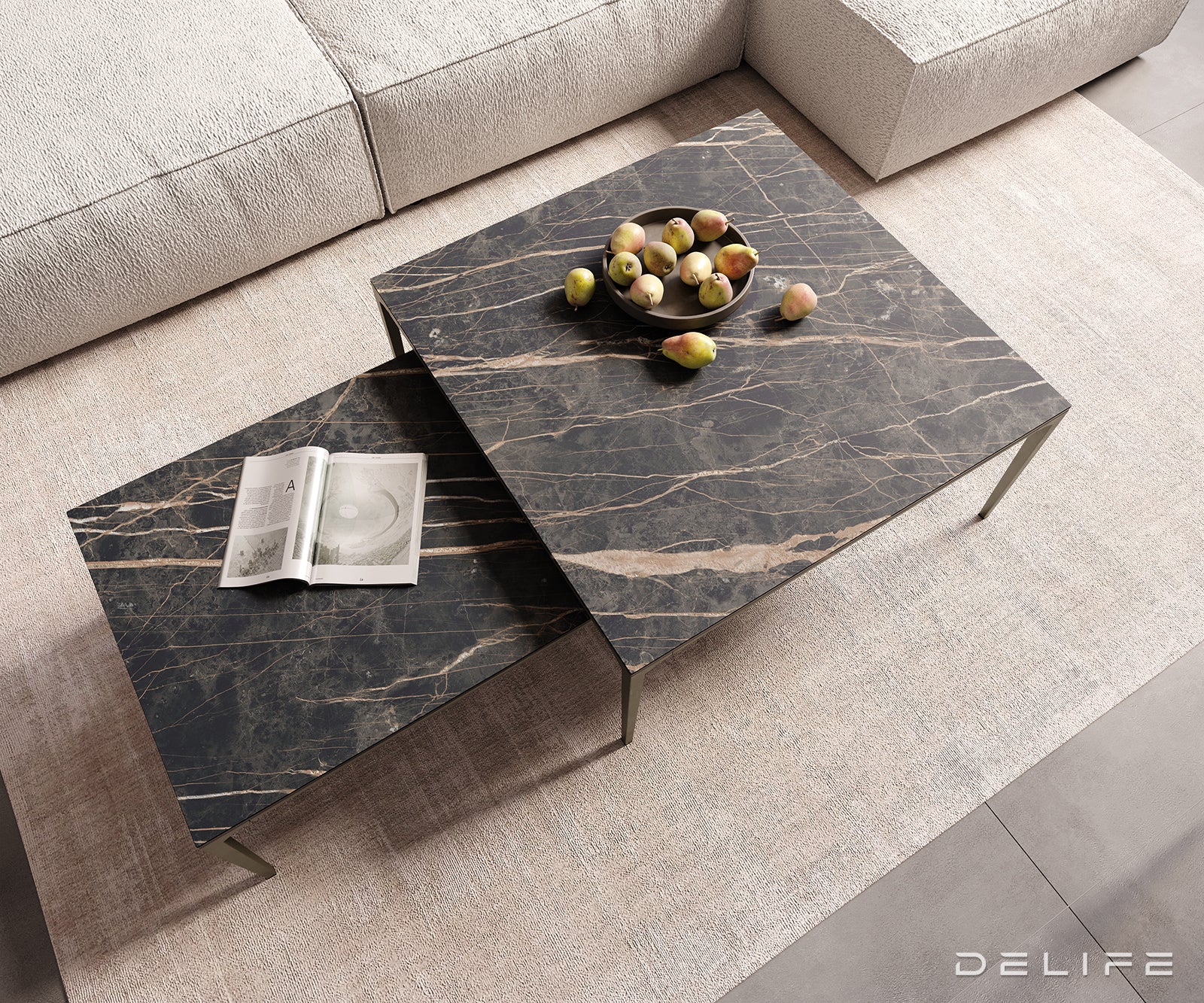 Klubska mizica Levente 85x85cm, Material: keramika Laminam Nero Greco