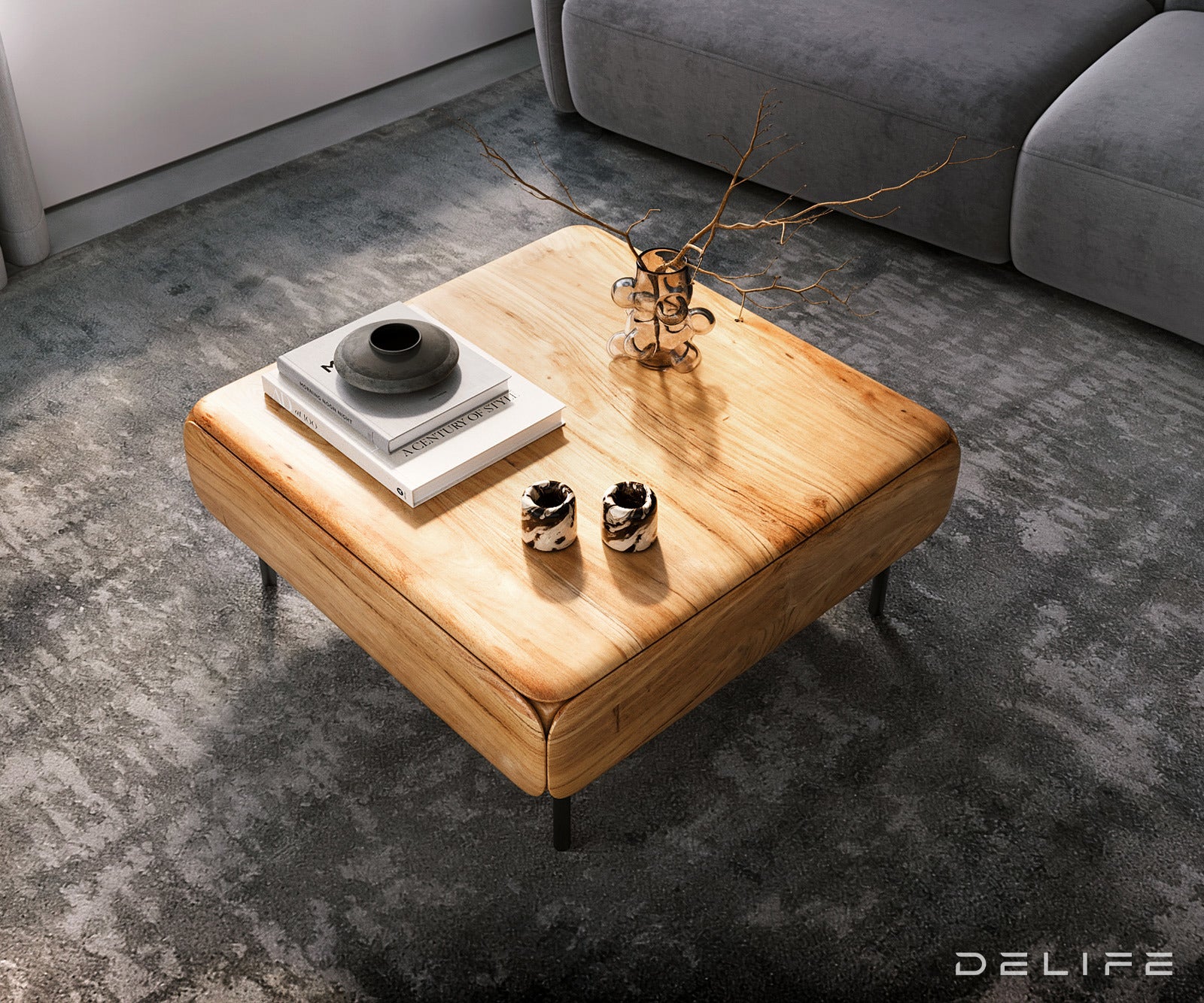 Klubska mizica Shavani 90x90cm, Material: Akacija