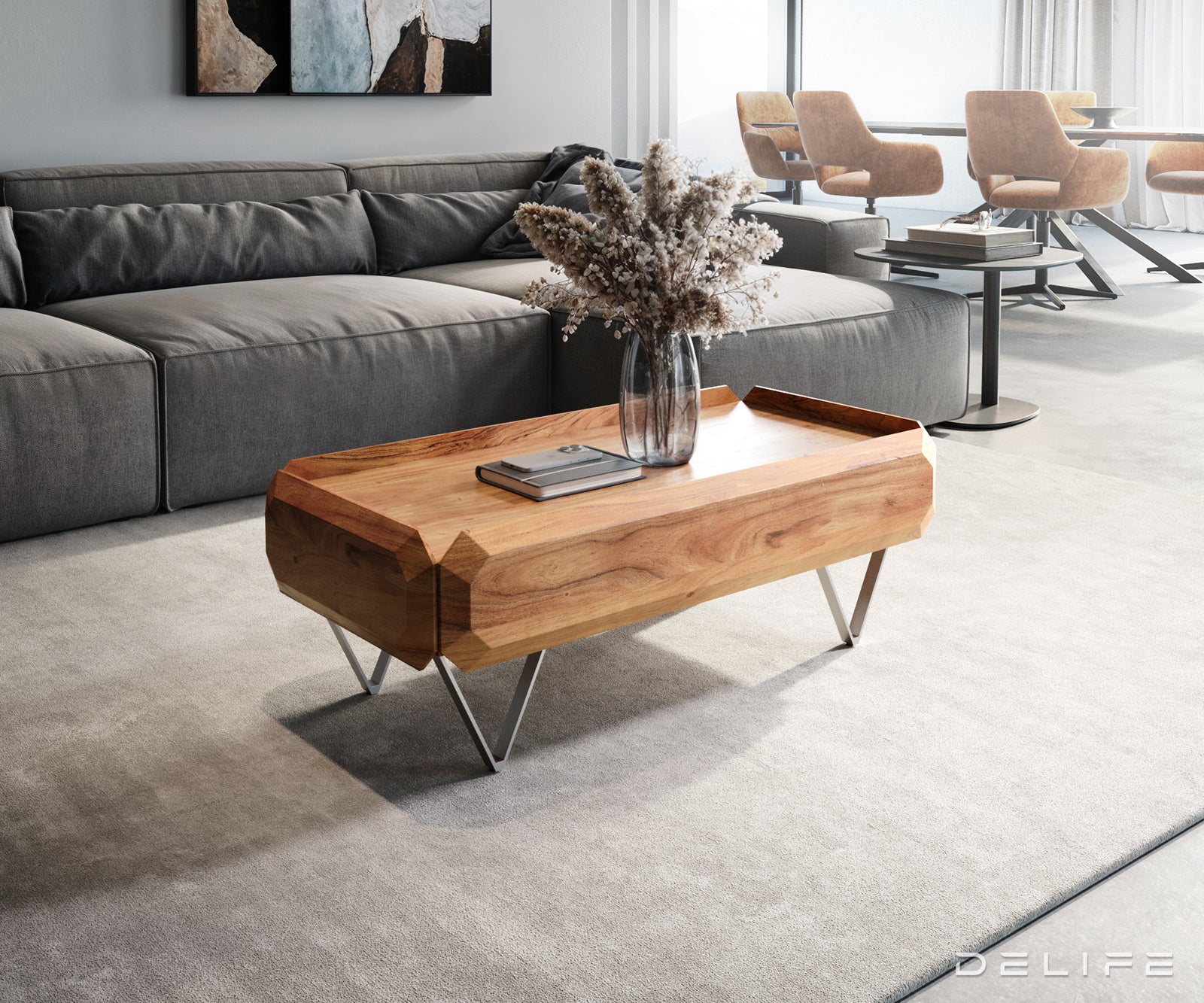 Kiano klubska mizica 100x50cm, Material: Akacija