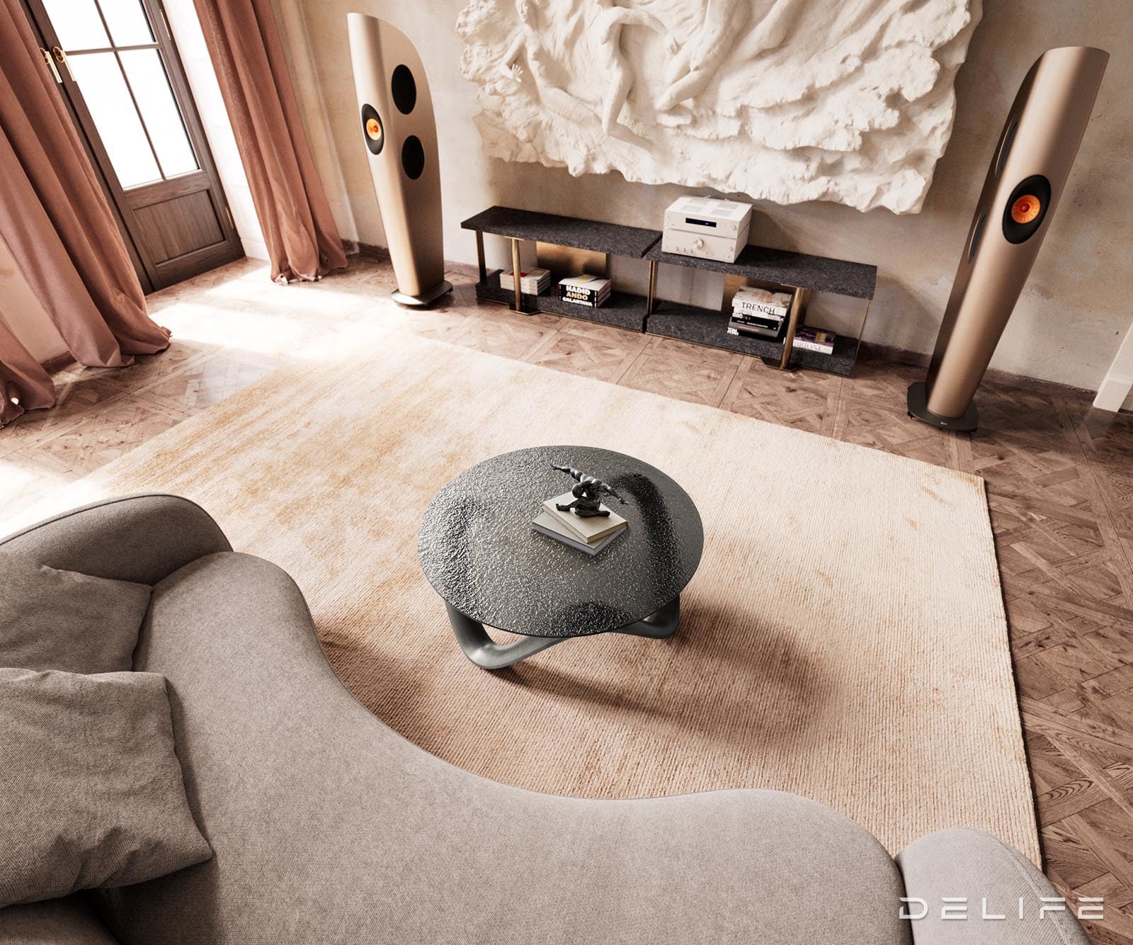 Klubska mizica Tanju 90x90cm, Material: Reliefno steklo