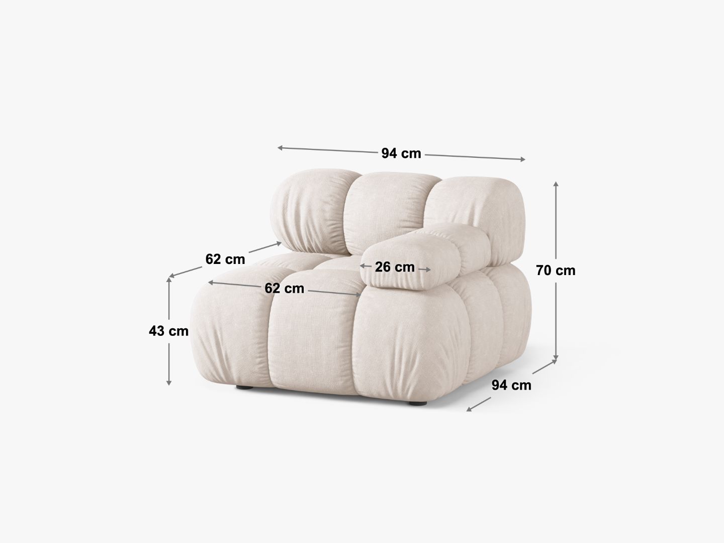 Bellis Modul S Rukonaslonom 94x94cm, Materijal: Strukturirana tkanina