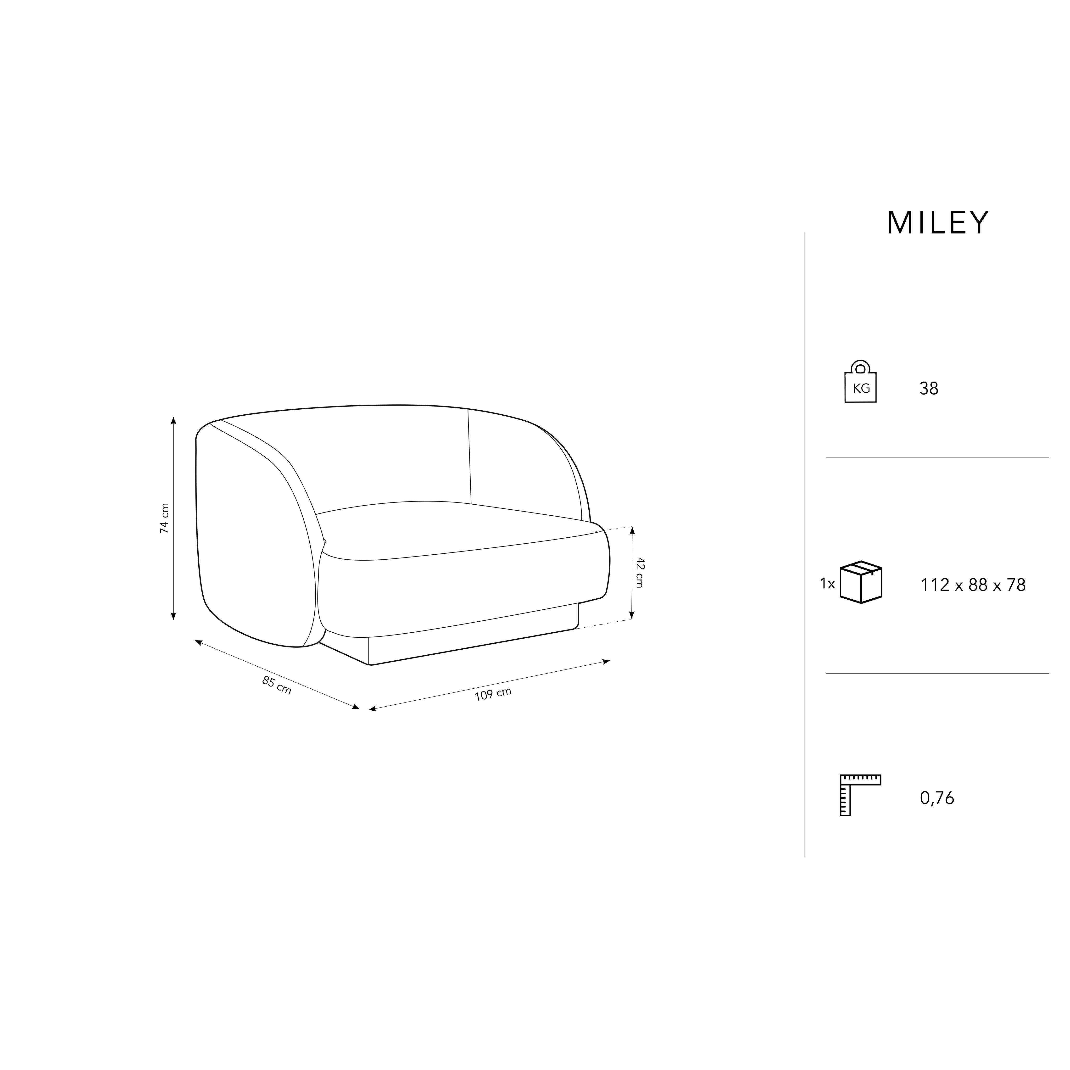 Fotelj Miley, 103x90cm, Material: Žamet